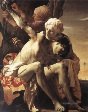 rene descartes Painting - St Sebastian Tended By Irene And Her Maid Dutch painter Hendrick ter Brugghen